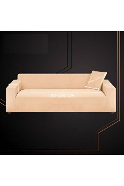 SMARTECH Elastic Velvet Sofa Cover 190-230 cm, Waterproof + Pillowcase, Cream