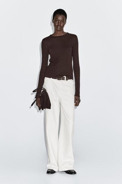 Massimo Dutti Uzun kollu pamuk karışımlı tişört