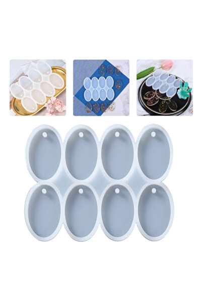 stonechem Epoksi Çoklu Silikon Kalıp Anahtarlık Oval Delikli Kolye Küpe Kalıbı 5X3 CM 8 Li