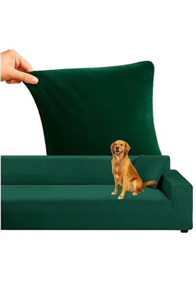 SMARTECH Elastic Velvet Sofa Cover 145-185cm, Waterproof + Pillowcase, Green
