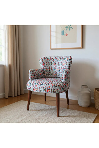 Azra Mobilya Roma Modern Tekli Koltuk Berjer - Dijital Baskılı Kumaş - Ahşap Ayak - Afrika Desen