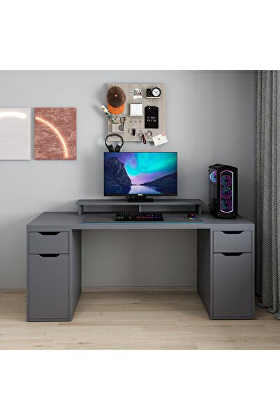 Minar Alen 180 Cm 2 Çekmeceli 2 Dolaplı Çalışma & Oyuncu Masası - Antrasit