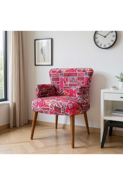 Azra Mobilya Roma Modern Tekli Koltuk Berjer - Dijital Baskılı Kumaş - Ahşap Ayak - Kilim Desen