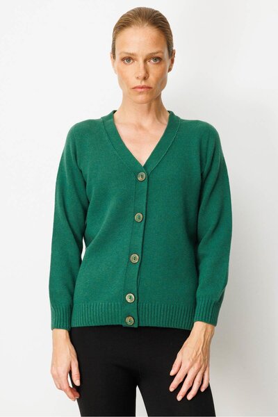 Desen Triko Women's V-Neck Short Wool Cardigan Ö.Başı