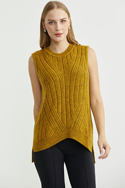 Sementa Long Back Crew Neck Wool Knit Sweater - Mustard