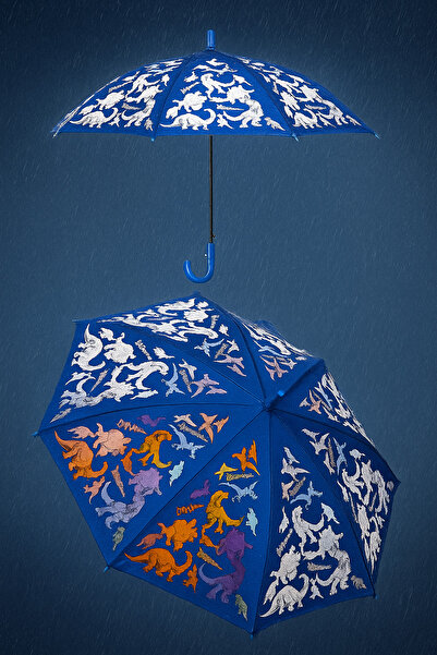 Elioure Renk Değiştiren 8 Tellili Çocuk Şemsiyesi, Sihirli Tasarım, Mavi Renkli