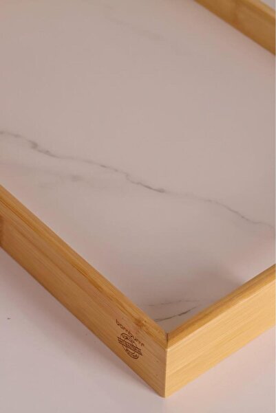 Atbyhome Bambum Marbella - Set of 2 Marble Patterned Trays White Large Small