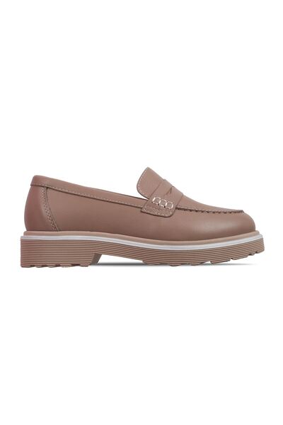 Lal Shoes & Bags Mia Women's Genuine Leather Stitching Detailed Thick Sole Loafer Shoes B4154-Mink