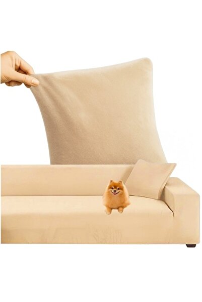 SMARTECH Elastic Velvet Sofa Cover 145-185 cm, Waterproof + Pillow Case, Cream