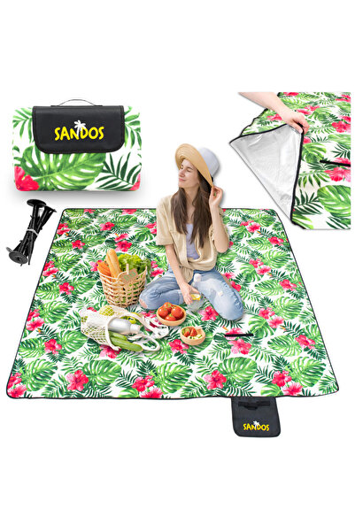 Other Pătură de picnic izolată pentru plajă, 200 x 200 cm, cu ancore și flori, impermeabilă.