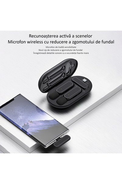 ENZIRO Set 2 Microfoane Lavaliera Wireless, Plug and Play, Noise Canceling, Type C, Adaptor Apple si USB