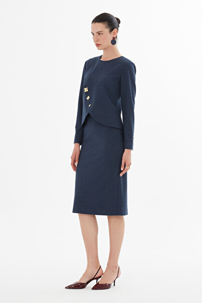 GİZİA Asimetrik Düğme Kapamalı Ceket Ve Kalem Etekli Takım