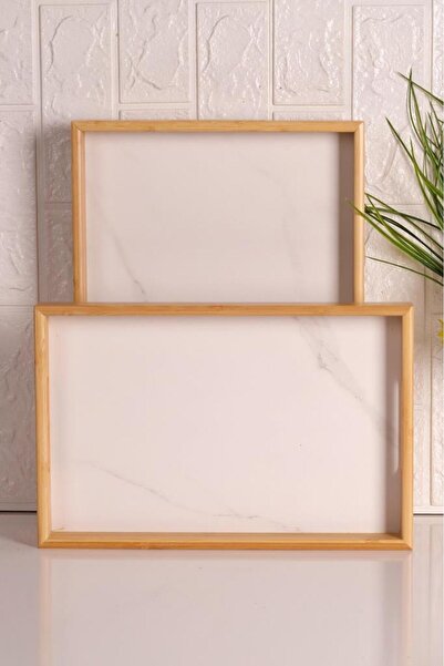 Atbyhome Bambum Marbella - Set of 2 Marble Patterned Trays White Medium Small
