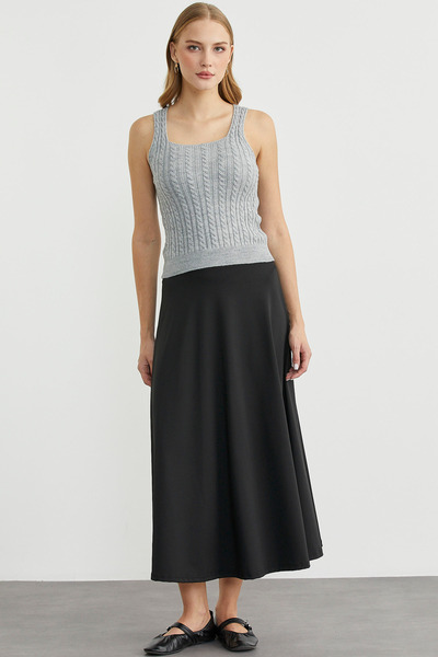 Sementa Hair Braid Square Neck Knitwear Tank Top - Light Gray