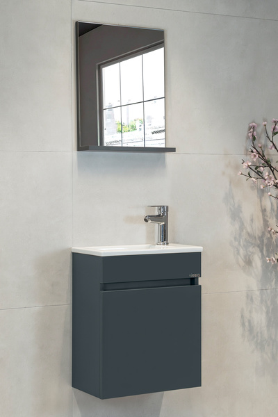 viesta banyo Fit Banyo Dolabı Seti (45 Cm Koyu Gri Aynalı Lavabolu Mdf)