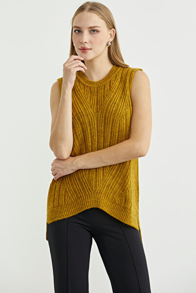 Sementa Long Back Crew Neck Wool Knit Sweater - Mustard