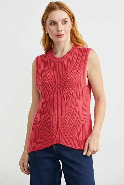 Sementa Long Back Crew Neck Wool Knit Sweater - Coral