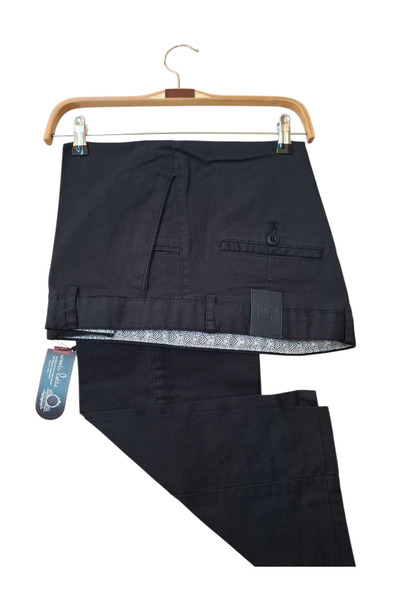 wontilotte Men's Cotton Lycra Navy Blue Gabardine Linen Trousers