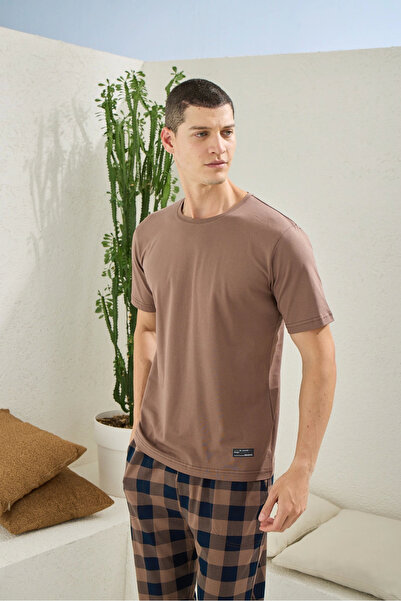 mr owl Kly Men's Summer Pajama Set with Capucina Color in Six Squares on Shor...