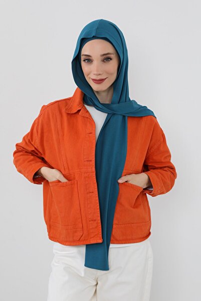 Aisha's Design Combed Cotton Boneli Ready-Made Combed Cotton Hooded Shawl Two-Piece Set, Ps-57, Petrol