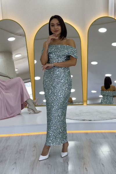 zks grup tekstil Women's Madonna Collar Sequin Embroidered Pencil Midi Length...