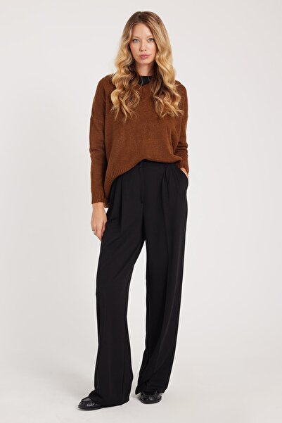 Tudors Women's Regular Fit Classic Cut High Waist Wide Leg Black Pants