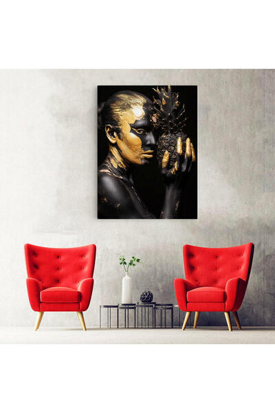 Tablou Canvas - Black gold makeup modern portrait painting on canvas on wooden frame