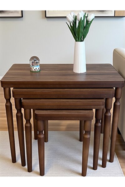 AYSA Mobilya 4Lü Ceviz Ceviz Lüx MDF Ahşap Zigon Sehpa