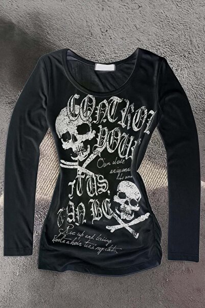 Pop Giyim Gothic Danger Skulls Control Uzun Kollu Sweatshirt