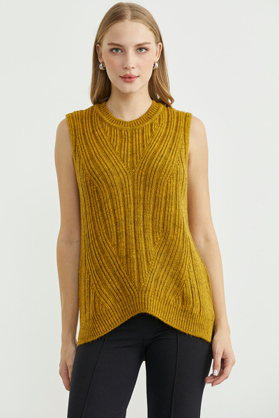 Sementa Long Back Crew Neck Wool Knit Sweater - Mustard