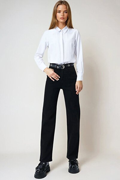 VAGGON Women's Black 5-Pocket Wide Leg Palazzo Jeans Vs01019