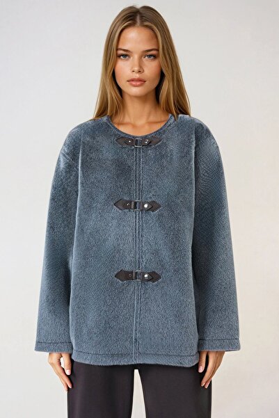 VAGGON Women's Gray Snap Closure Lined Tassel Jacket Vs01009