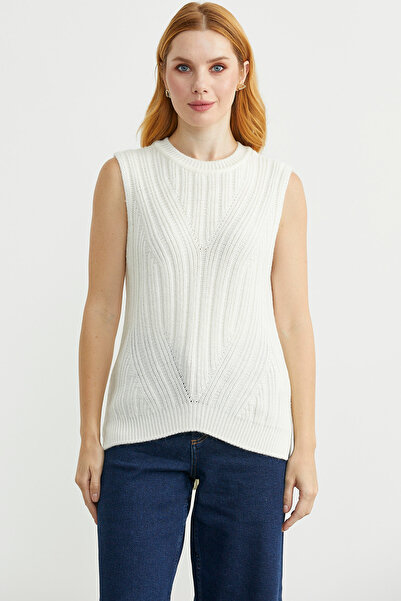 Sementa Long Back Crew Neck Wool Knit Sweater - Bone
