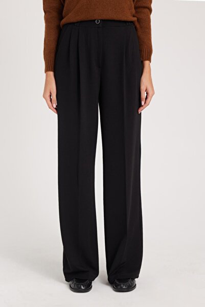 Tudors Women's Regular Fit Classic Cut High Waist Wide Leg Black Pants