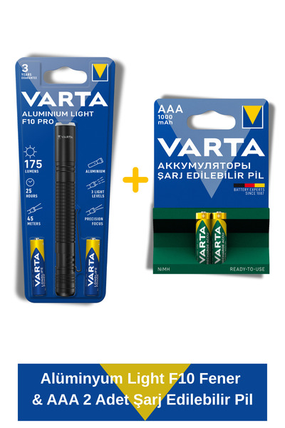 Varta Aluminyum Light F10 Fener & Power Şarj Edilebilir İnce Kalem Pil 1000Ma...