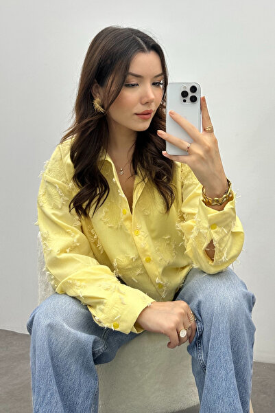 Bipantolon Women's Buttoned Butter Yellow Tassel Detailed Shirt