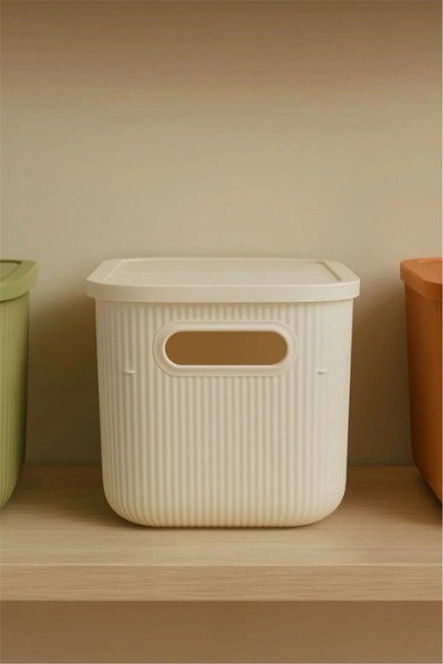 Bayev Colors Cream 2 Pieces 6 Lt Office Cabinet Organizer Organizer Toy Box Storage Box with Lid