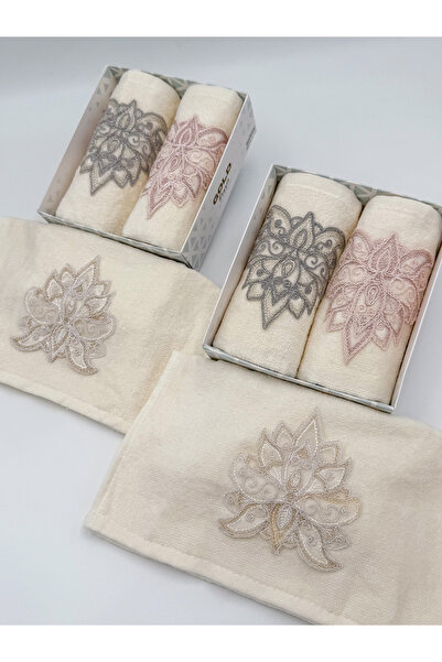 AYHANHOME 2 Pack Boxed Guipure Embroidered Dowry Gift 30X50 Kitchen Towel Set