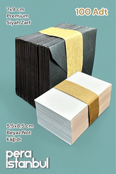 Pera İstanbul 100 قطعة من المغلفات الصغيرة مقاس 70 × 90 مم، مغلف أسود للهدايا، مغلف أمنيات عيد الميلاد مع بطاقة ملاحظات بيضاء