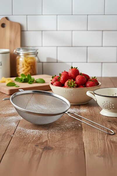 EWs Stainless Steel Deep Strainer with Handle 25 cm Metallic Gray