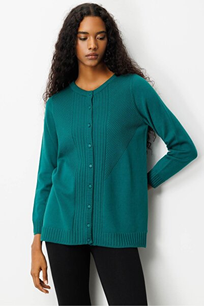 Desen Triko Дамски дълъг кардиган с нулева деколте и събрана предна част