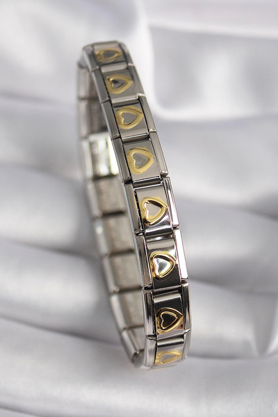 Epilons سوار نسائي من الفولاذ 316L بلون فضي وذهبي مع نقش على شكل قلب