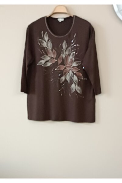 MAXLEVEL MODA Stone and Print Detail Large Size Women's Blouse