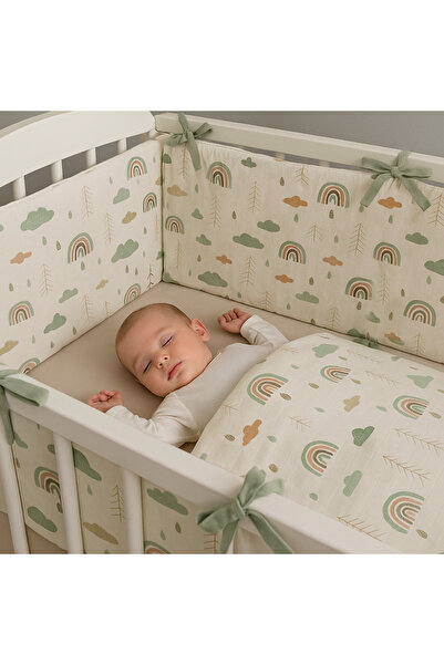 Jaju Baby طقم نوم بنمط السحابة الخضراء مقاس 100×200، طقم غطاء لحاف وحماية الح...