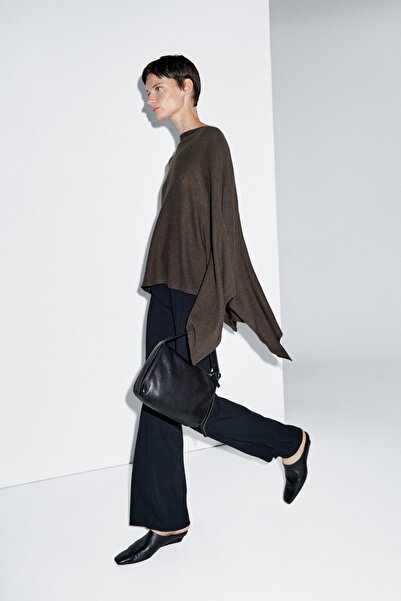 Massimo Dutti %100 yün asimetrik triko panço