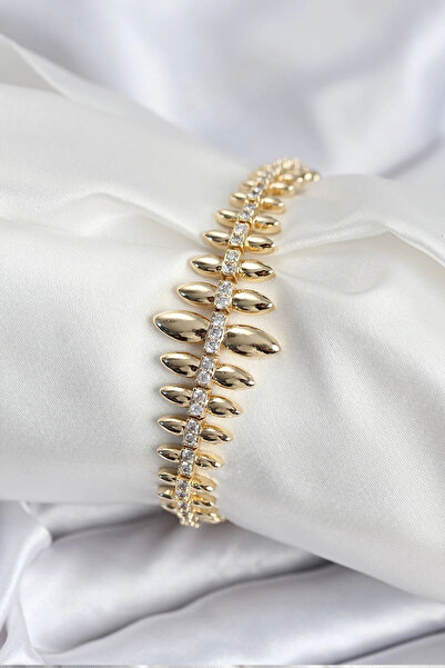 Belle Fusion سوار نسائي من سلسلة BFS Pirinç VIP باللون الذهبي موديل قطرة متتالية