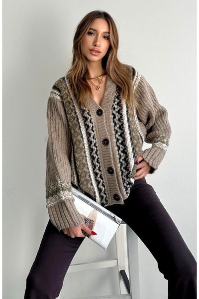 fujya Jacquard Pattern Oversize Trend Knitwear Cardigan