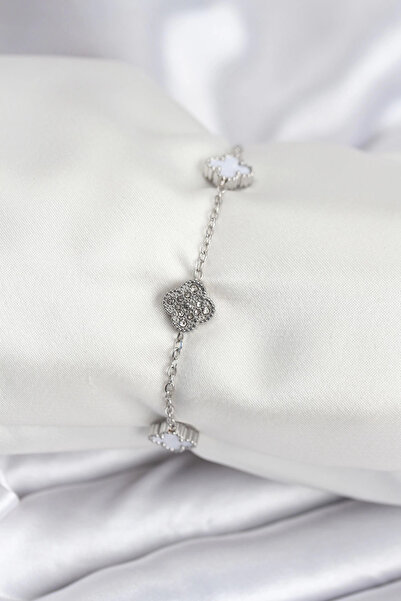 Epilons سوار نسائي من الفولاذ 316L بلون فضي مع حجر الزركون الأبيض وحجر البرسي...