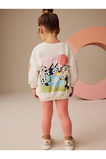 LUCCO Kız Çocuk Bluey Baskılı Pamuklu Kumaş Sweatshirt ve Tayt Alt Üst Takım