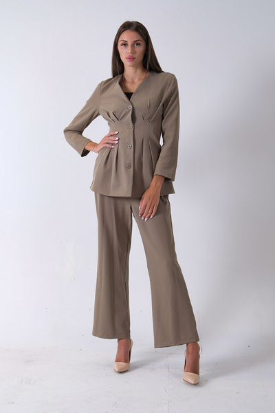Feminist Önü 4 Düğme Kapamalı Pantolonlu Takım Haki 4592261